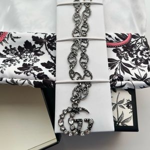 GUCCI Crystal Double G Marmot Palladium Necklace